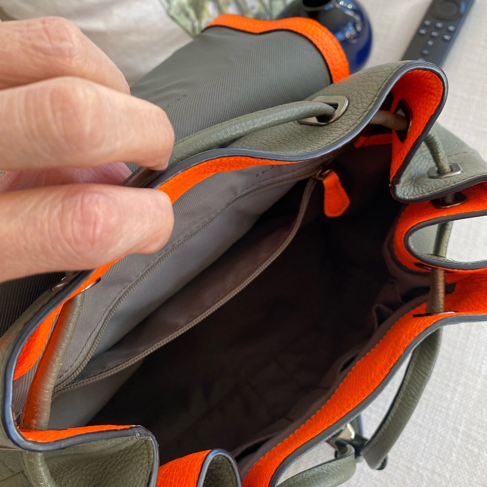 COACH Backpack in Army Green and Neon Orange - Picture 7 of 16